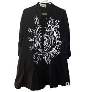 Mordenmiss Large Long Line Black Jacket Button Front Lagenlook Boho Hippie